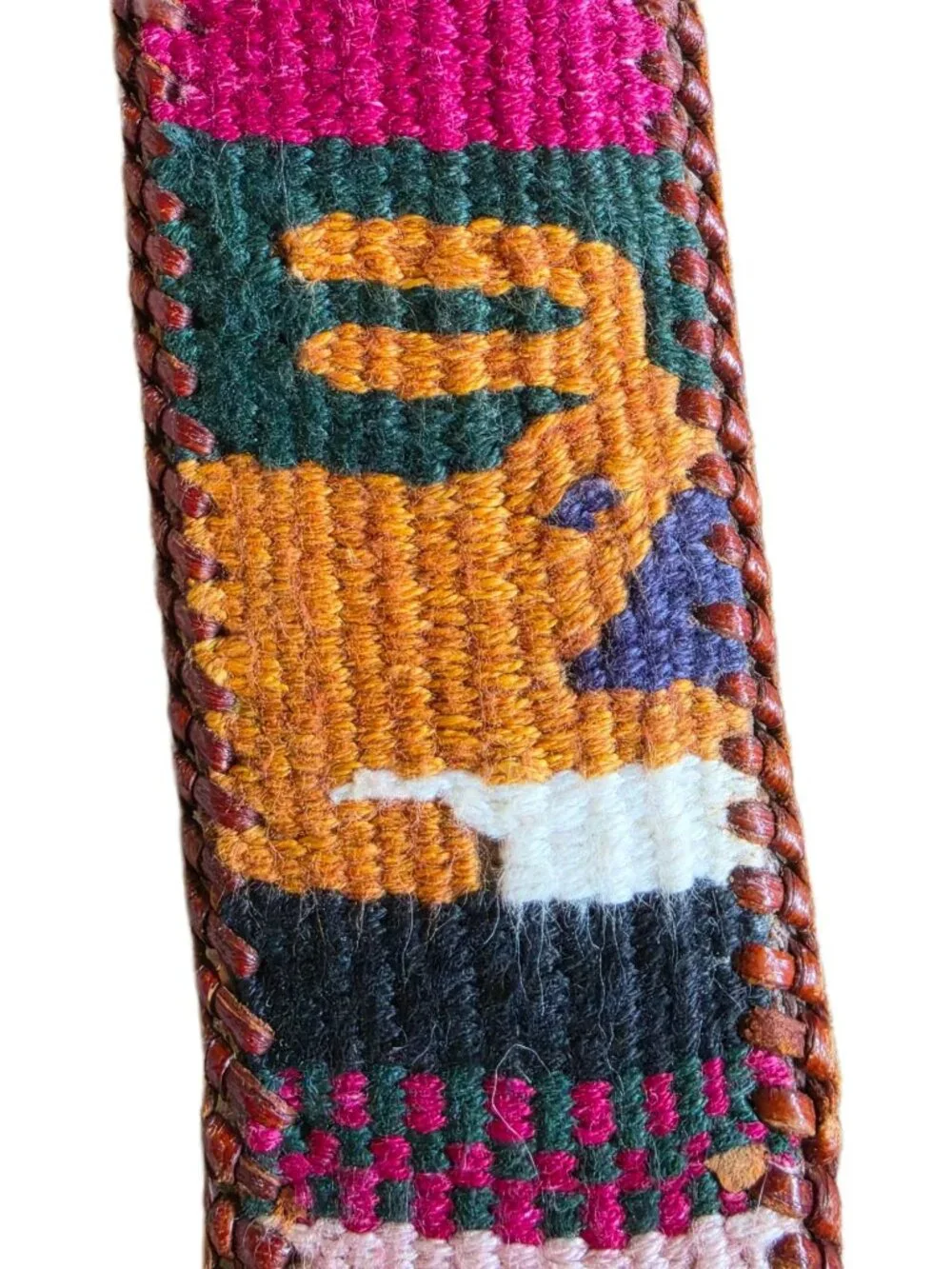 Vtg Guatemalan Woven Leather Belt 32 Mayan Motif